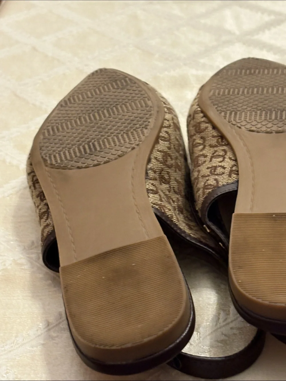 Juicy Couture Brown Logo Slingback Flats with Gold Studs